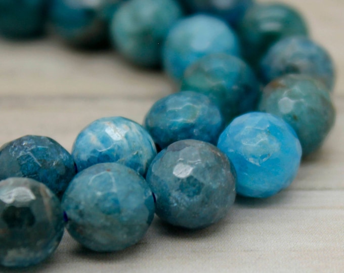 Natural Apatite Beads, Faceted Round Ball Sphere Apatite Gemstone Beads - RNF07