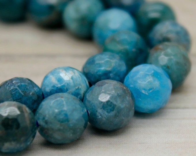 Natural Apatite Beads, Faceted Round Ball Sphere Apatite Gemstone Beads - RNF07