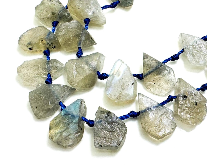 Natural Gray Labradorite Teardrop Pear Rough Flat Gemstone Beads - PGS172