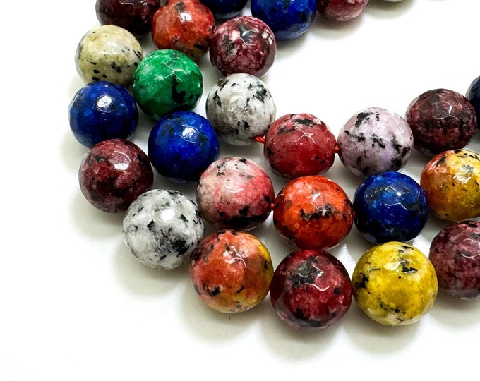 Multi Color Rainbow Jasper Faceted Round 10mm Gemstone Jewelry Making Beads - RNF131I