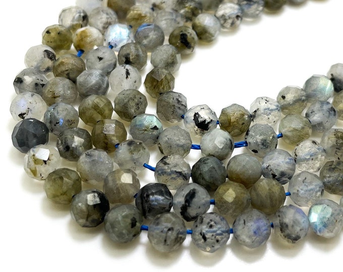 Natural Labradorite Beads, Faceted Round 6mm Labradorite Gemstone Beads Rock Stone - RNF113