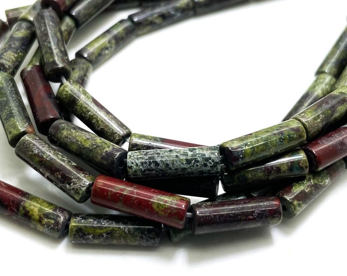 Natural Dragon Blood Jasper Polished Cylinder Tube 4mm x 12mm ~ 4mm x 13mm Gemstone Beads - PGS52