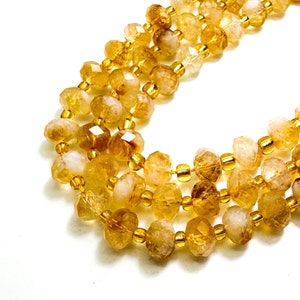 Natural Yellow Golden Citrine Faceted Rondelle 5mm x 8mm Gemstone Beads - PGS321