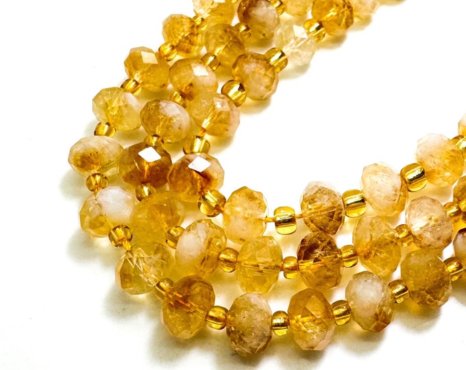 Natural Yellow Golden Citrine Faceted Rondelle 5mm x 8mm Gemstone Beads - PGS321