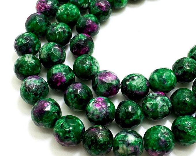 Green Red Jasper Faceted Round 8mm Gemstone Jewelry Making Beads - RNF132-27