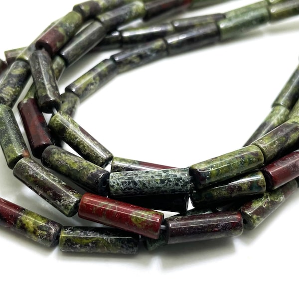 Natural Dragon Blood Jasper Polished Cylinder Tube 4mm x 12mm ~ 4mm x 13mm Gemstone Beads - PGS52