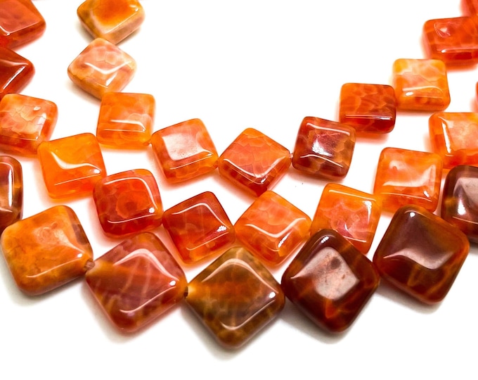 Fire Agate, Natural Red Fire Agate Polished Smooth Flat Square Gemstone Beads - PG186
