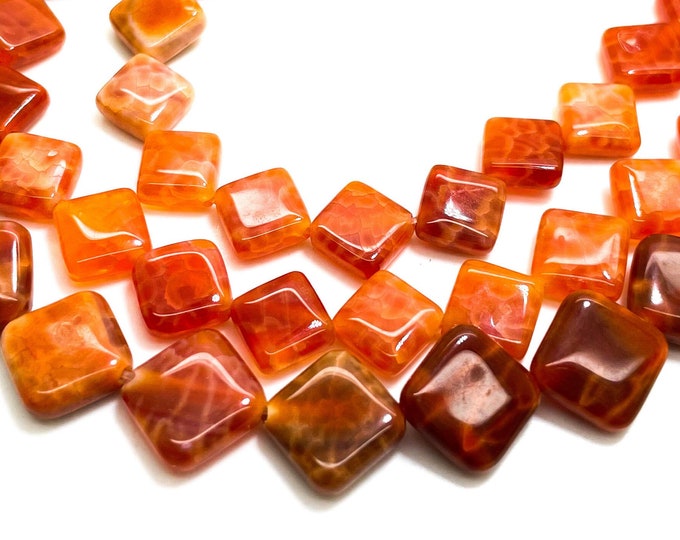 Fire Agate, Natural Red Fire Agate Polished Smooth Flat Square Gemstone Beads - PG186