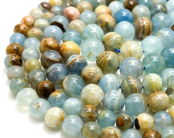 Blue Lemurian Aquatine Calcite Beads 6mm 8mm 10mm Round Gemstone Beads Blue Calcite Natural Stone Jewelry Making - RN28