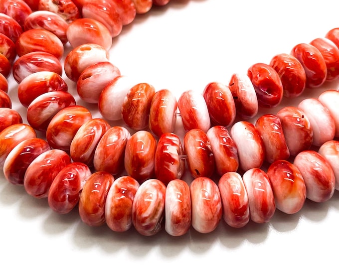 AAA Natural Red Spiny Oyster Rondelle Disc Polished 12mm Assorted Size Beads - PG265A