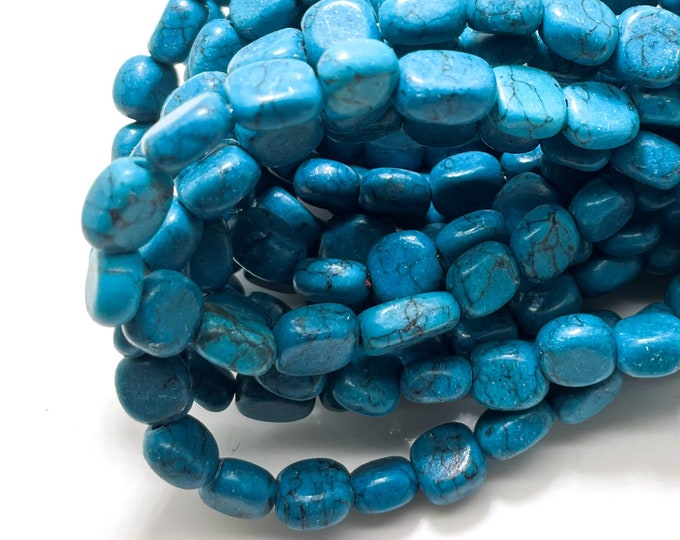 Dark Navy Blue Howlite Puffed Rectangle Square Flat Pillow Bricks Loose Gemstone Beads Assorted Size - PGS211N