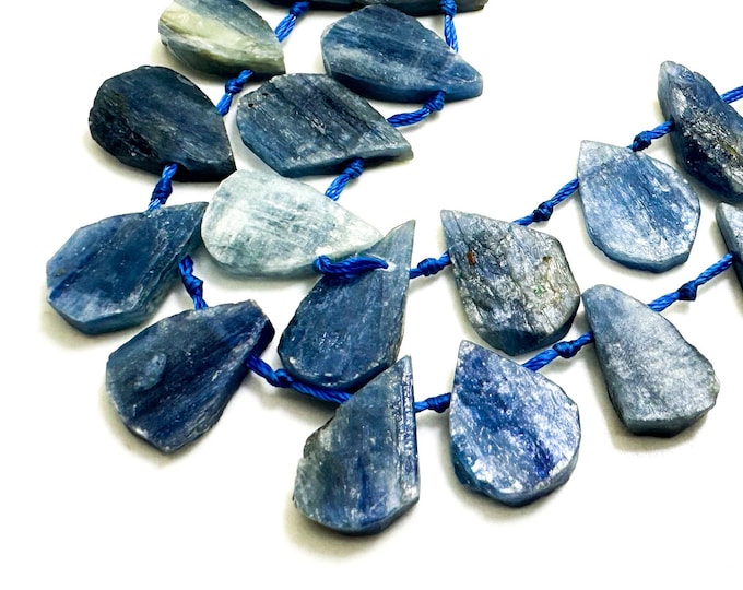 Natural Blue Kyanite Teardrop Pear Rough Flat Gemstone Beads - PGS172