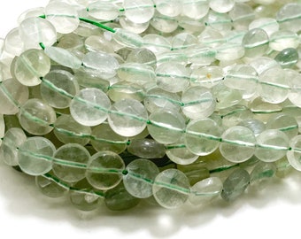 Natural Prehnite Green Flat Round Faceted Disc 4mm x 8mm Gemstone Beads - PG266