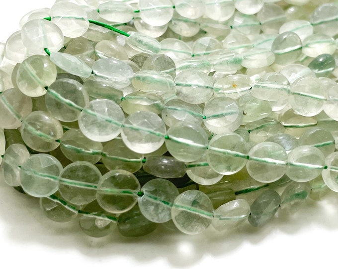 Natural Prehnite Green Flat Round Faceted Disc 4mm x 8mm Gemstone Beads - PG266