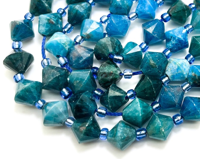 Apatite Beads, Natural Blue Apatite Bicone Beads Faceted 8mm Gemstone Beads 15.5" Strand - PGS315G