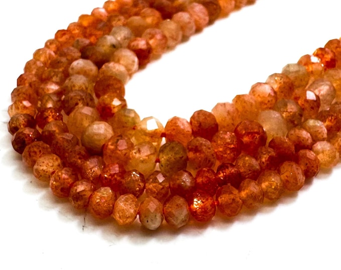 Natural AAA Faceted Rondelle Sunstone 3mm x 5mm 4mm x 6mm Gemstone Beads for jewelry Necklace Bracelet - 15.5" Strand - RDF84