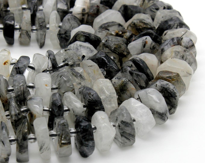 Black Tourmaline Quartz, Natural Black Tourmaline Quartz Chips Nuggets Rough Cut Irregular Shape Flat Gemstone Beads - RDS08