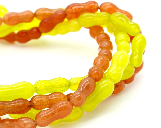 Jade Beads, Peanut Shape Smooth Polished Jade Gemstone Beads Size Approx 12mm x 5mm (Orange, Neon Green) - PGS173