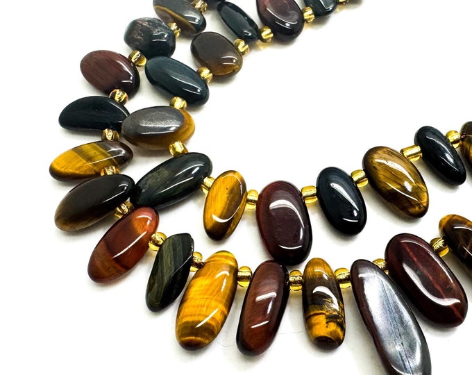 Natural Yellow Red Blue Tiger Eye Freeform Chip Irregular Slab Flat Shapes Stick Gemstone Beads - PGS214