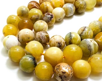 Natural Yellow Opal Smooth Polisehd Round Gemstone Beads - (4mm 6mm 8mm 10mm 12mm) - PG131