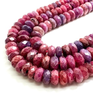 AAA Faceted Rondelle Red Ruby Gemstone Beads – Genuine Natural Red Ruby for Jewelry Making, DIY Craft Supplies, Full Strand - PG70A