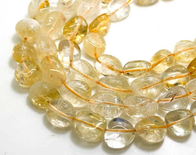 Golden Citrine Beads, Natural Yellow Citrine Polished Nugget Pebble Round Barrel Gemstone Beads - PG318B
