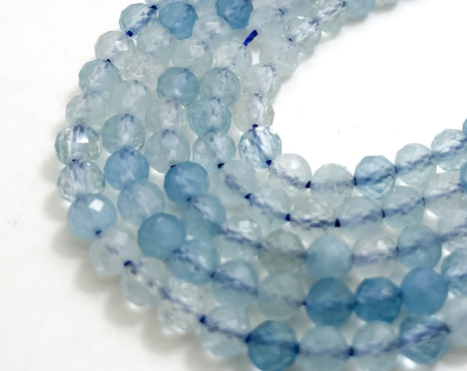 Blue Aquamarine Beads, Natural Aquamarine Faceted Round 4mm Gemstone Beads - RNF91