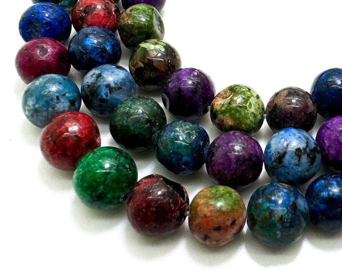 Multi Color Rainbow Jasper Smooth Polished Round 8mm Gemstone Jewelry Making Beads - RN198A1