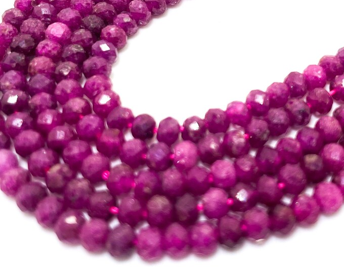 Natural Red Ruby Faceted Rondelle 3mm x 4mm Gemstone Beads - RDF111