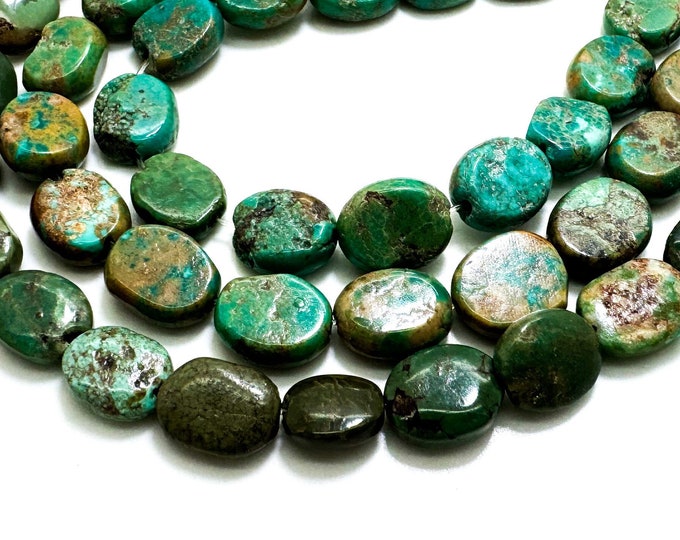 Natural Genuine Turquoise Flat Oval Polished Smooth Gemstone Beads - PGS391A