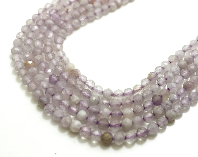 Kunzite Beads, Natural Purple Kunzite Faceted Round 3mm Gemstone Beads Rock Stone - RNF124E