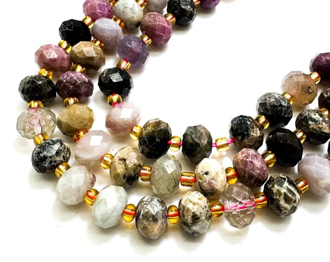 Natural Mixed Color Tourmaline Faceted Rondelle 5mm x 8mm Gemstone Beads - PGS321