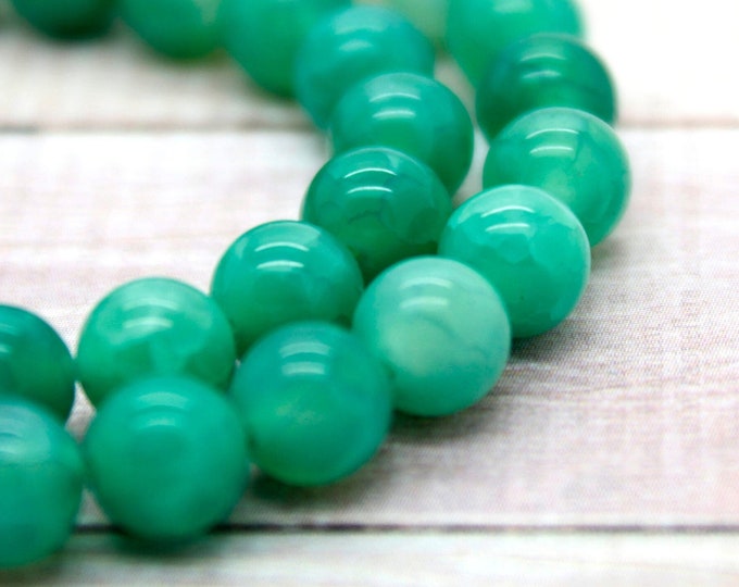Natural Green Agate Beads, Natural Green Fire Agate Stone Smooth Polished Round Gemstone Beads (4mm 6mm 8mm 10mm 12mm) - PG24