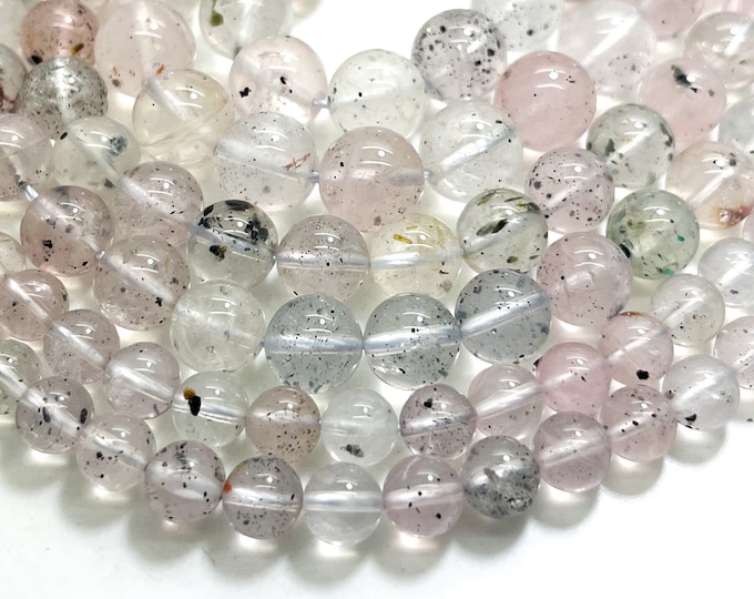 Genuine Rare White Clear Pink Topaz Polished Smooth Round 6mm 8mm 10mm Gemstone Beads - RN183