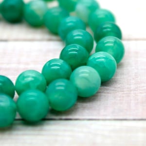 Natural Green Agate Beads, Natural Green Fire Agate Stone Smooth Polished Round Gemstone Beads (4mm 6mm 8mm 10mm 12mm) - PG24