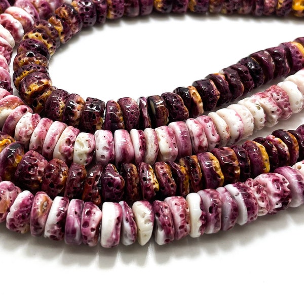 Genuine Natural Native America Purple Spiny Oyster Shell Rondelle Disc Raw 10mm Assorted Size Beads - PG226