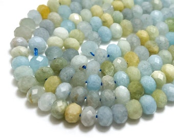 Blue Green Amazonite Hard Cut Faceted Rondelle Natural Gemstone Loose Beads 4x6mm 15.5" Strand - RDF35