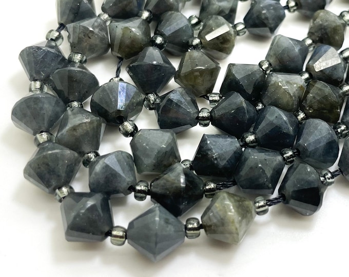 Labradorite Beads, Natural Black Labradorite Bicone Beads Faceted 8mm Gemstone Beads 15.5" Strand - PGS315A