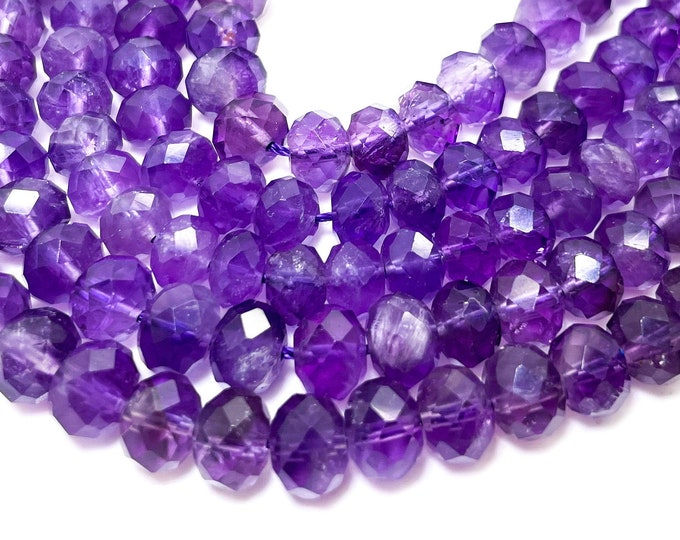 Natural Purple Amethyst Faceted Rondelle 6mm x 8mm 3mm x 4mm Gemstone Beads - RDF112