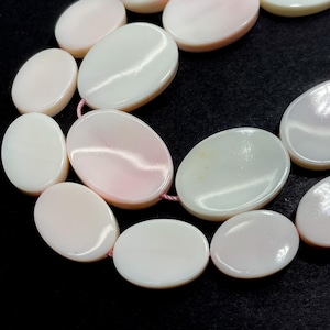 Natural Queen Conch Shell Beads, White Light Pink Queen Conch Shell Flat Oval Smooth Polished Gemstone Beads - PG275C