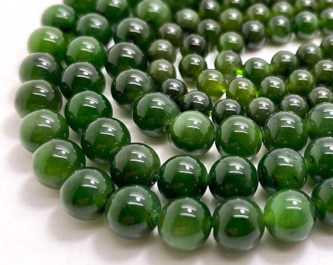 Natural Canada Candian Jade Green Nephrite Jade Smooth Polished Round 6mm 8mm Gemstone Beads - RN153