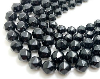 Natural Black Spinel Beads, Faceted Round Polished Black Spine 6mm 7mm Gemstone Beads - PGS76