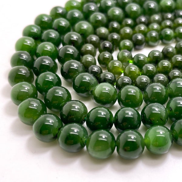 Natural Canada Candian Jade Green Nephrite Jade Smooth Polished Round 6mm 8mm Gemstone Beads - RN153