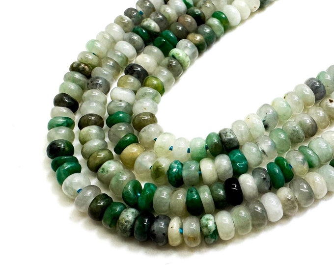 Natural Emerald Beads, Green Emerald Jade Smooth Polished Rondelle Round Flat 2mm x 4mm Gemstone Beads - RD39