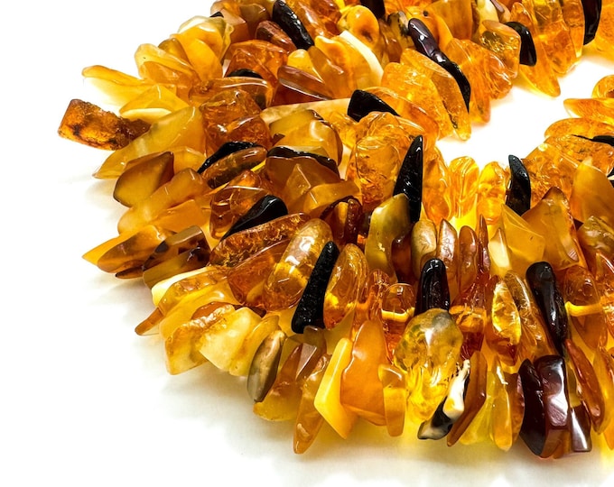 Natural Yellow Golden Amber Flat Irregular Chips Nugget Pebble Assorted Size Gemstone Beads - PG80