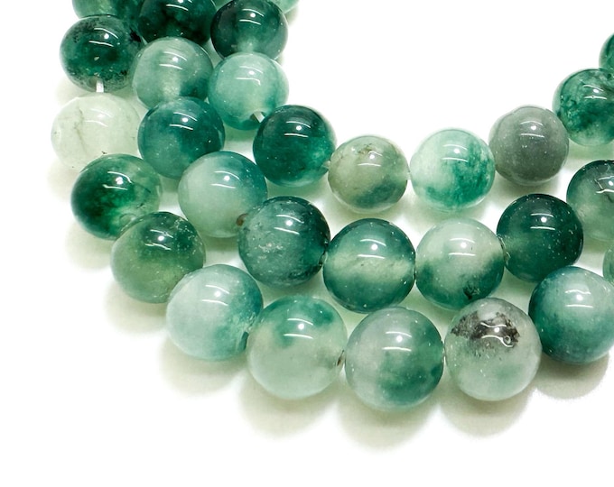 Cloudy White Green Agate Smooth Polished Round 8mm Gemstone Jewelry Making Beads - RN198M
