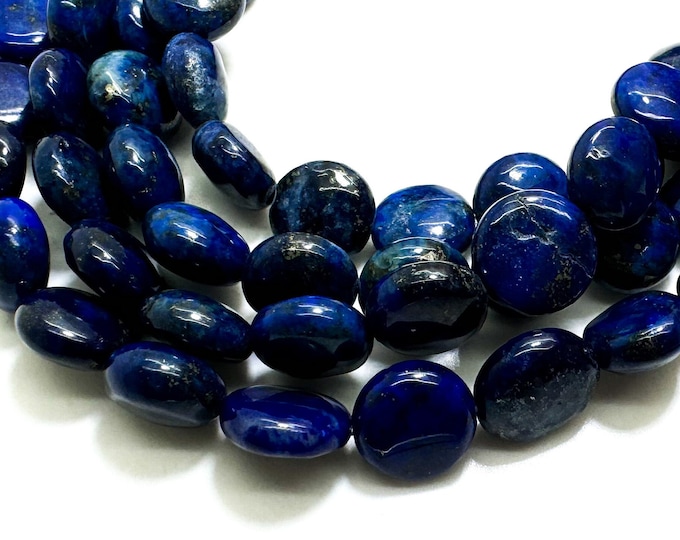 Natural Dark Blue Navy Lapis Lazuli Polished Flat Round Coin Shape 6mm x 10mm Gemstone Beads - PG97B