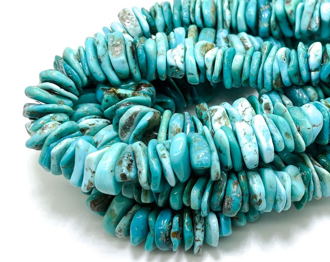 Arizona Kingman Turquoise, Genuine Natural Blue Turquoise Smooth Rough Rondelle Nugget Chip Flat Gemstone Beads (Assorted Size) - PGS239