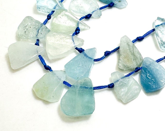 Natural Blue Aquamarine Teardrop Pear Smooth Polished Gemstone Beads - PGS172