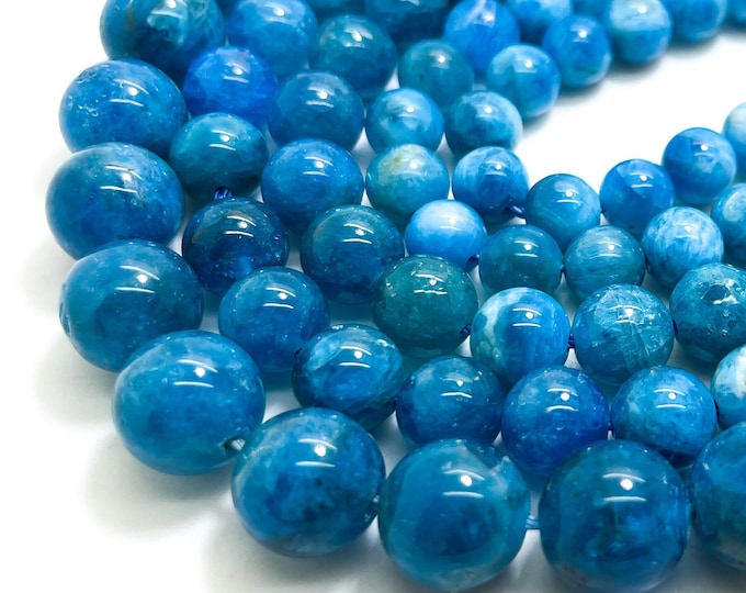 High Quality AAA Grade Natural Blue Apatite Smooth Polished Round 6mm 8mm 10mm Gemstone Beads - RN158